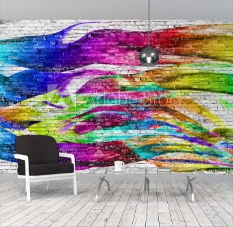 Afbeeldingen van Abstract colorful painting over brick wall